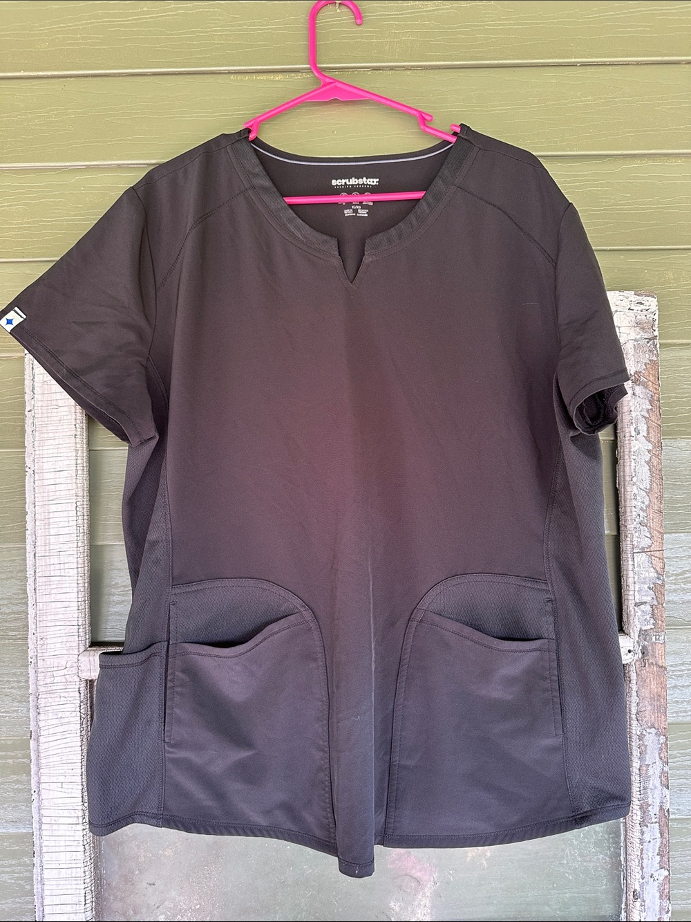 Scrubstar Women’s Black Short-Sleeve Medical Top with Front Pockets